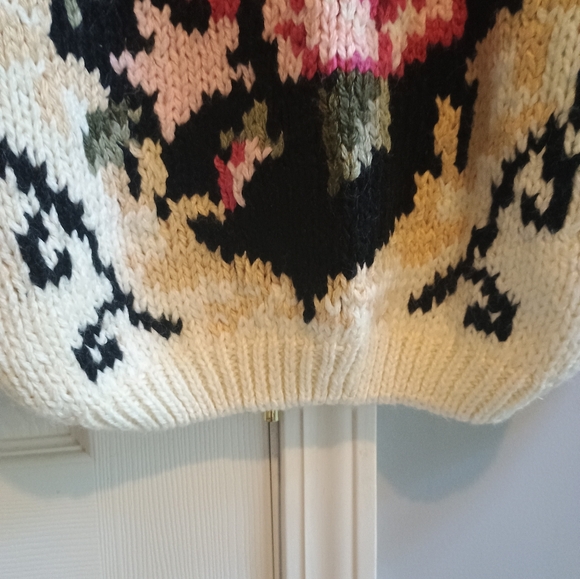 Vintage 80s/90s Needles & Yarn Floral Knit Sweater Medium Shoulder Pads Chunky - Picture 8 of 12